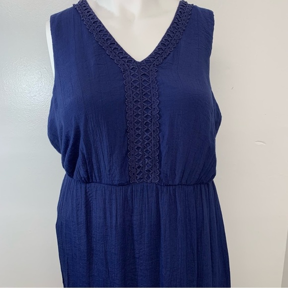 Avenue Maxi Dress Plus Sz 20 Gauzy Blue Sleeveless Ruffle Lined Flowy V Neck - Picture 2 of 12